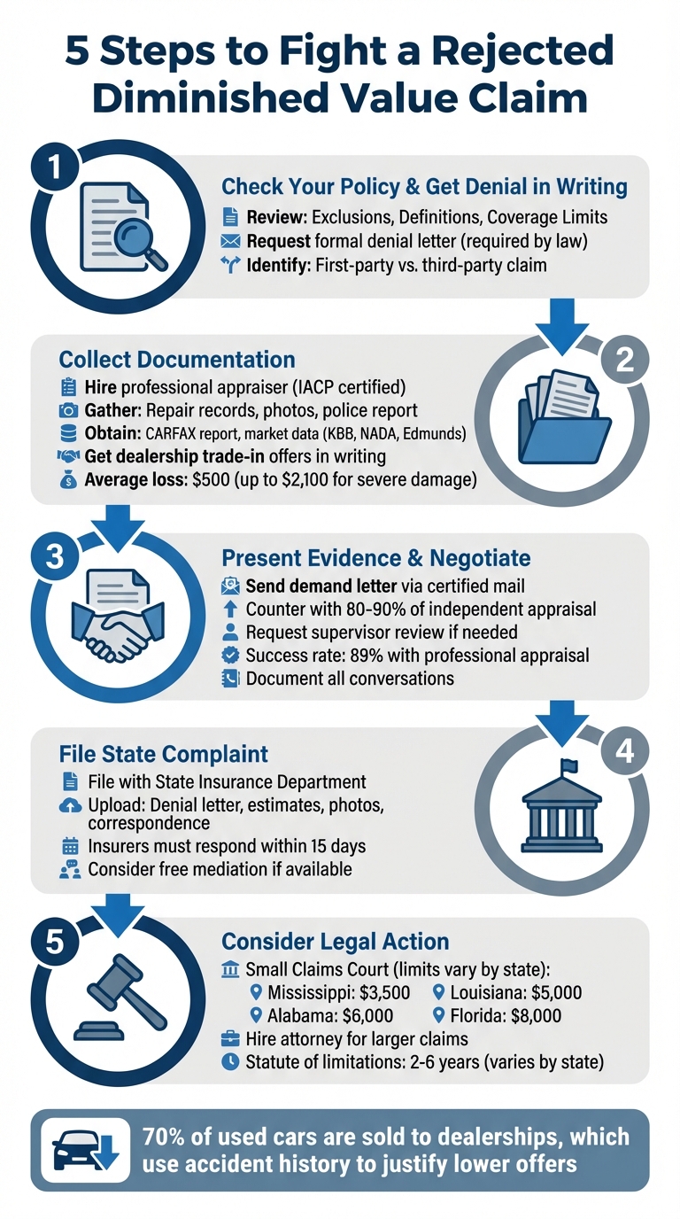 5 Steps to Fight a Rejected Diminished Value Claim