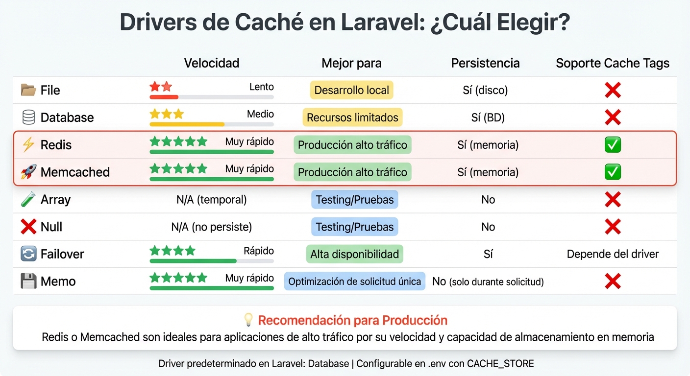 Comparación de Drivers de Caché en Laravel: Rendimiento y Casos de Uso
