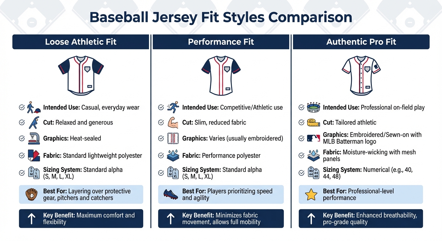Baseball Jersey Fit Styles Comparison Chart