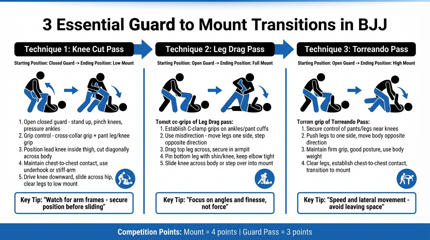 3 Essential BJJ Guard to Mount Transition Techniques