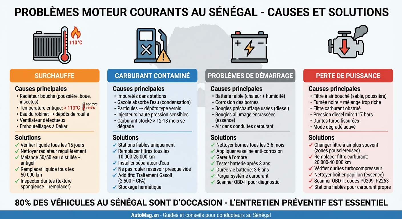 4 pannes moteur courantes au Sénégal : causes et solutions préventives
