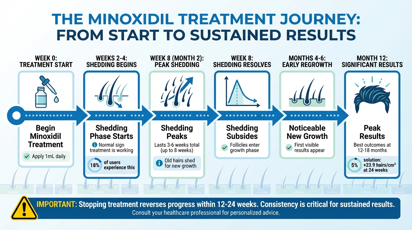 Minoxidil Treatment Timeline: Shedding Phase to Hair Regrowth Results