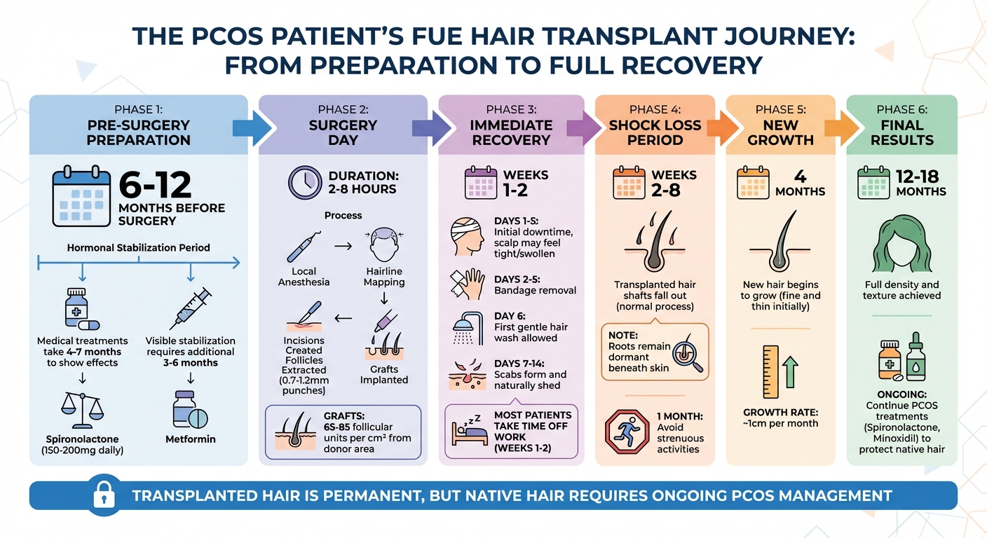 FUE Hair Transplant Timeline for PCOS Patients: Pre-Surgery to Full Results