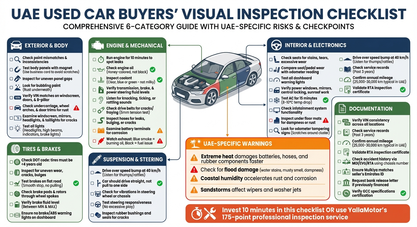 قائمة فحص السيارات المستعملة الشاملة لمشتري الإمارات
