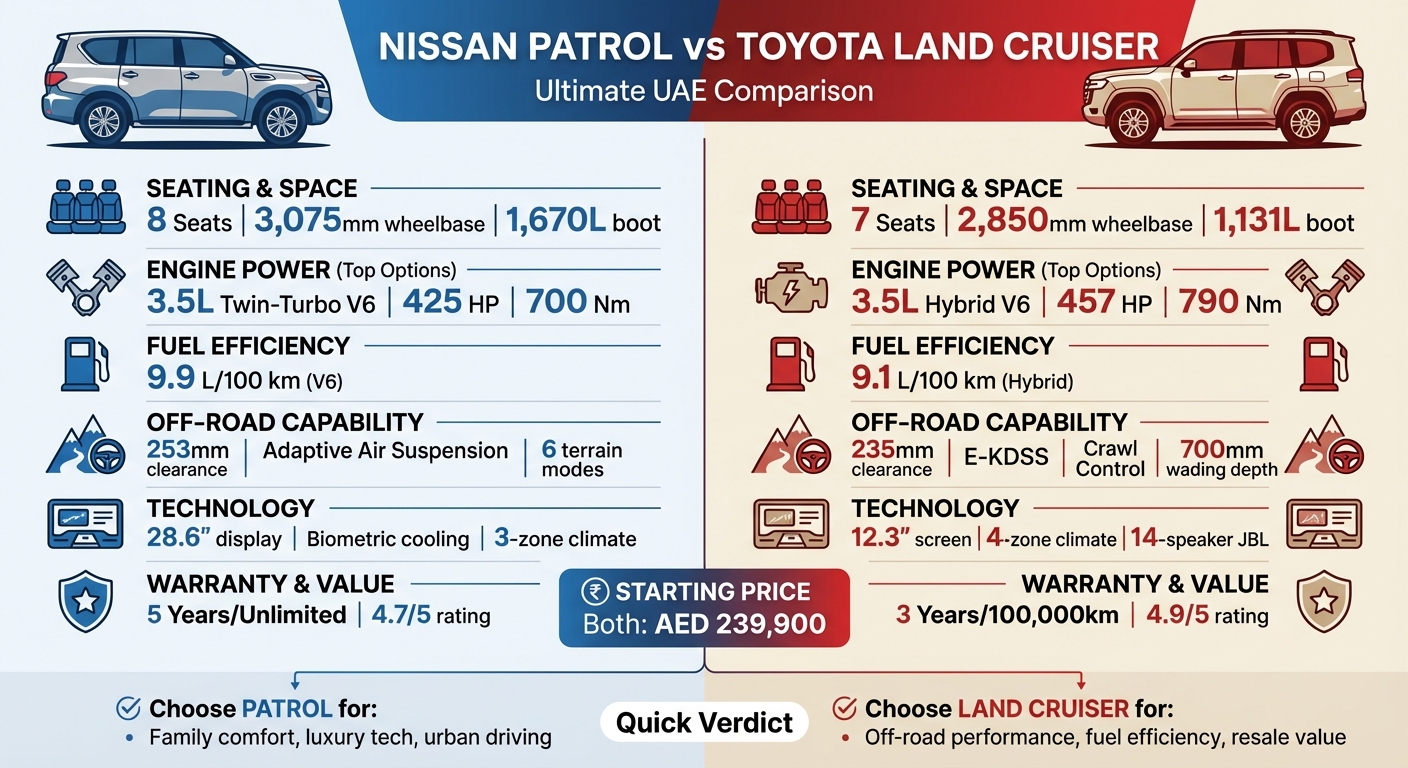 Nissan Patrol vs Toyota Land Cruiser UAE Comparison Chart