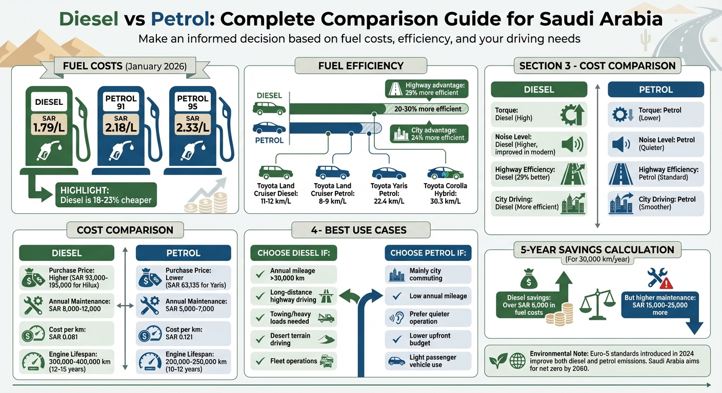 مقارنة سيارات الديزل والبنزين في السعودية: التكلفة والكفاءة والأداء