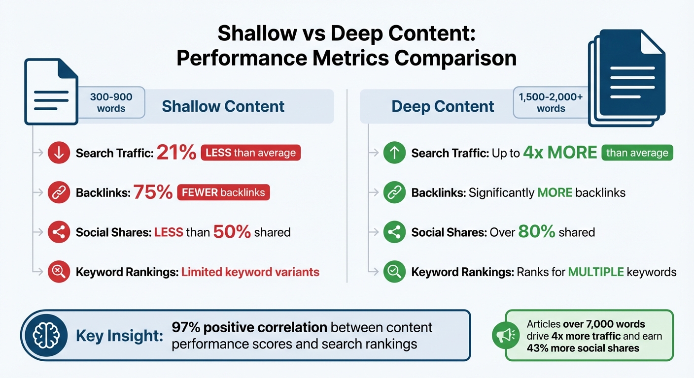 Shallow vs Deep Content Performance: Traffic, Backlinks, and Social Shares Comparison