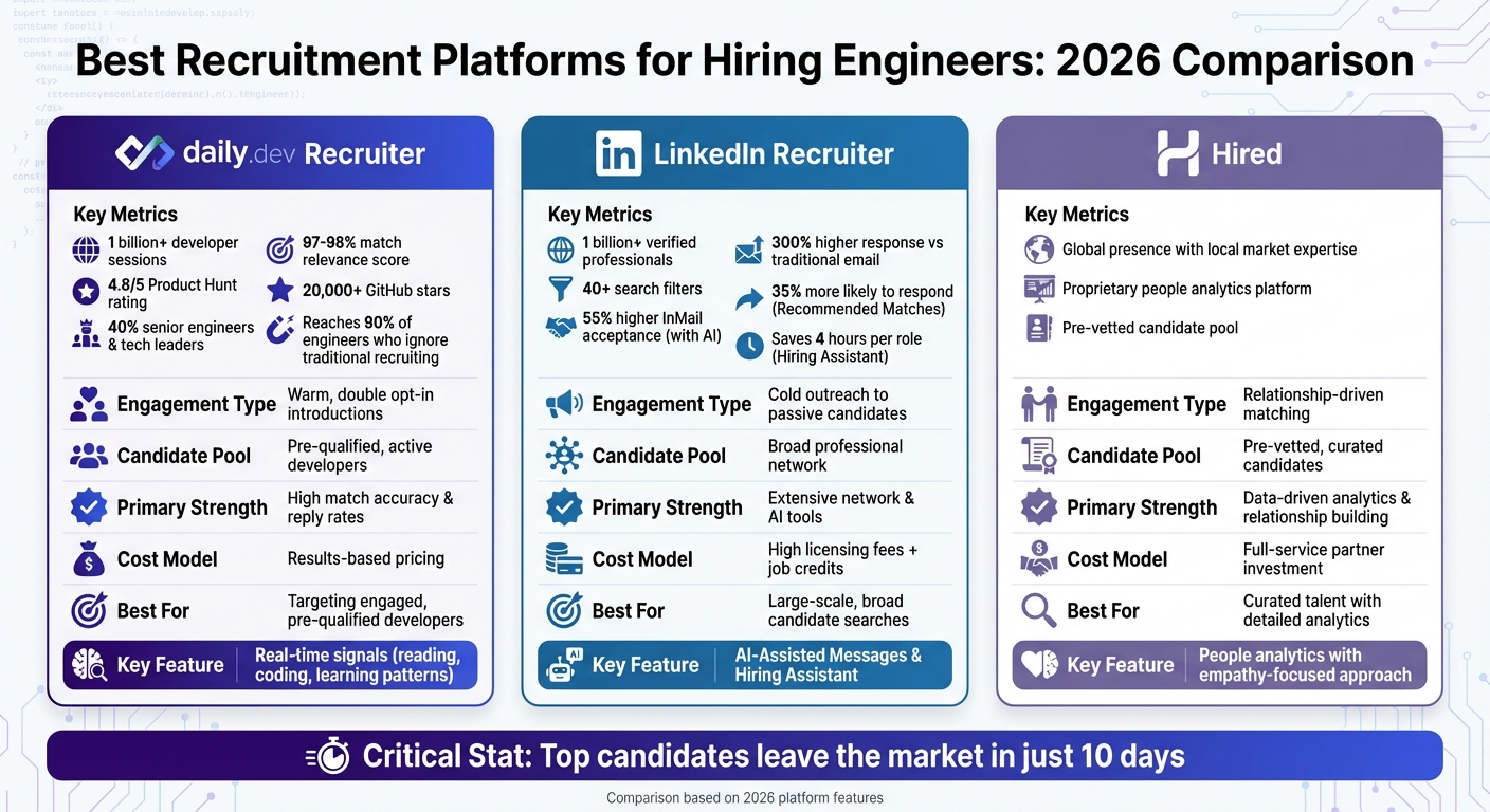 Comparison of Top 3 Engineering Recruitment Platforms: daily.dev vs LinkedIn vs Hired