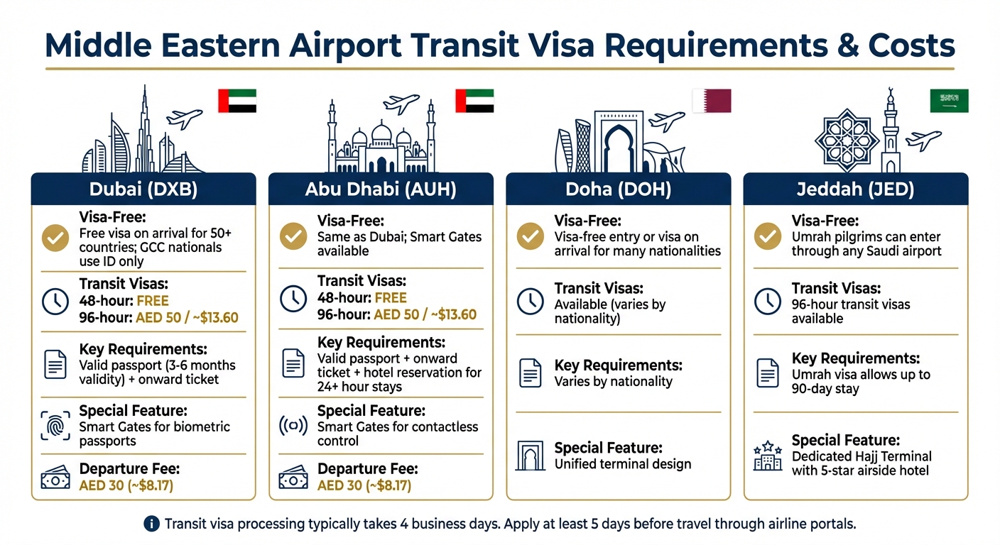 Middle Eastern Airport Transit Visa Requirements and Costs Comparison