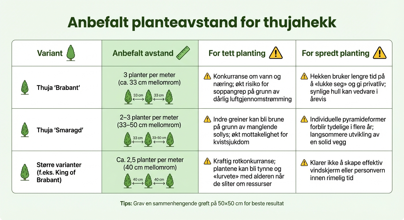 Anbefalt planteavstand for thujahekk - sammenligning av varianter