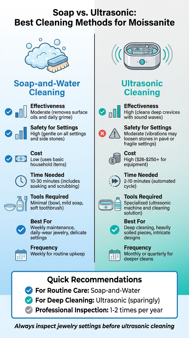 Soap vs Ultrasonic Cleaning Methods for Moissanite Jewelry Comparison
