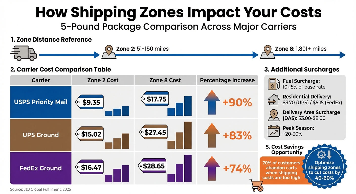 Shipping Zone Cost Comparison: USPS, UPS, and FedEx Rates by Distance