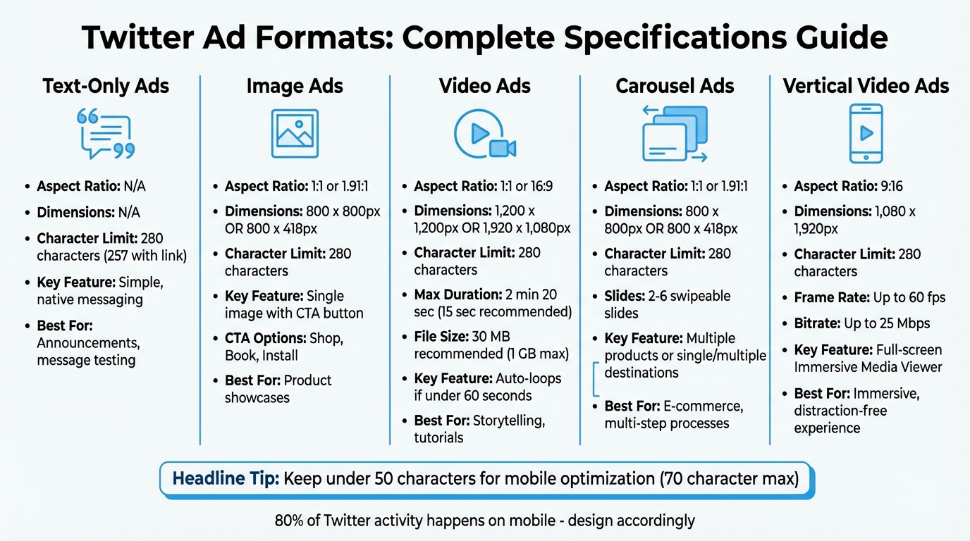 Twitter Ad Formats Specifications and Features Comparison Chart
