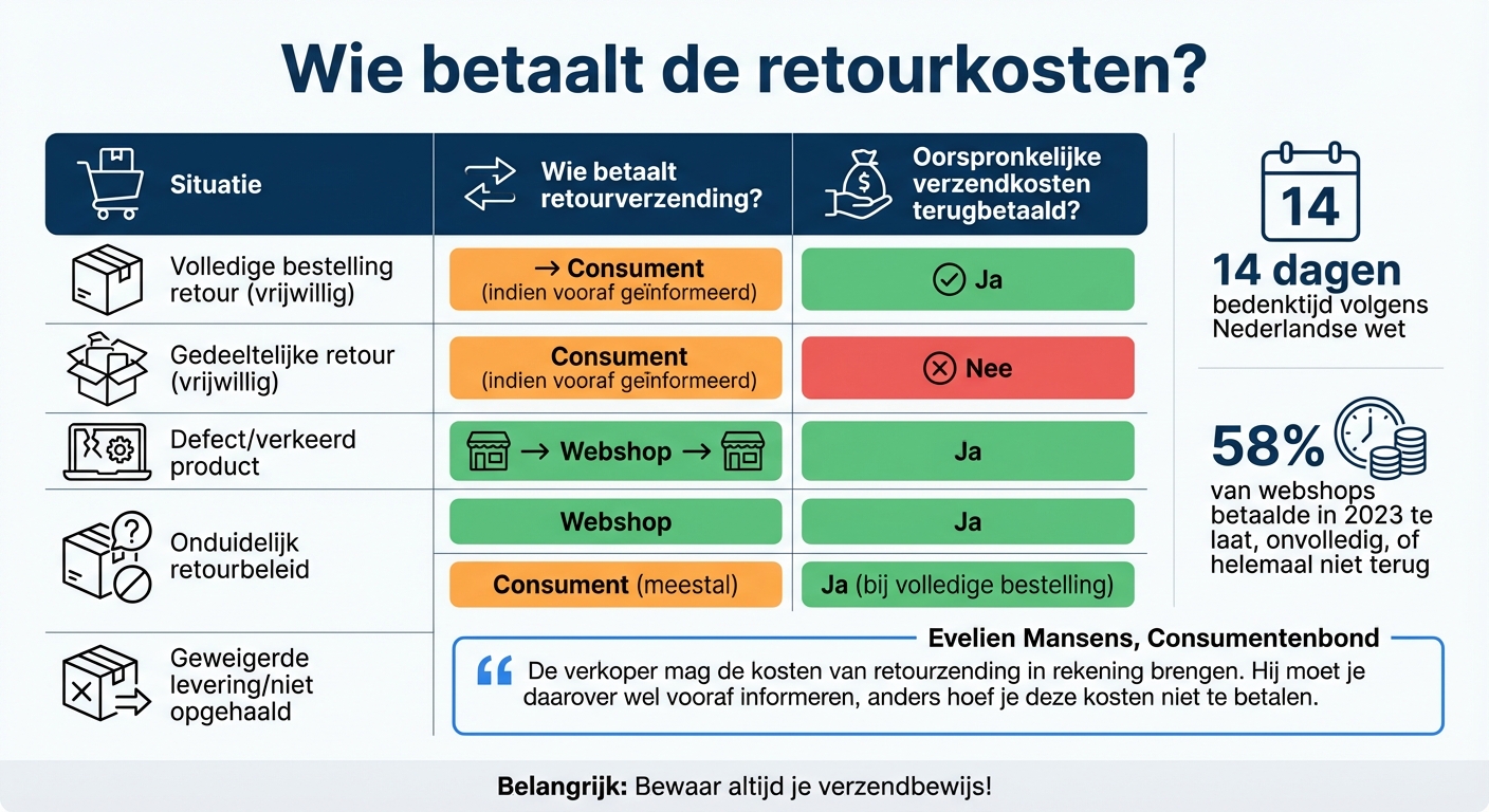 Wie betaalt retourkosten: overzicht per situatie