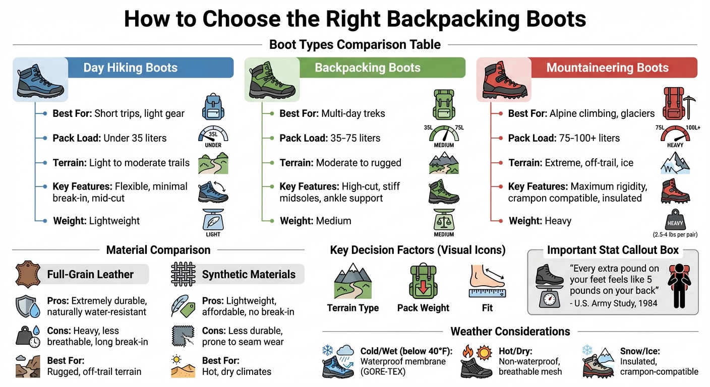 Backpacking Boot Types Comparison Guide: Day Hiking vs Backpacking vs Mountaineering Boots