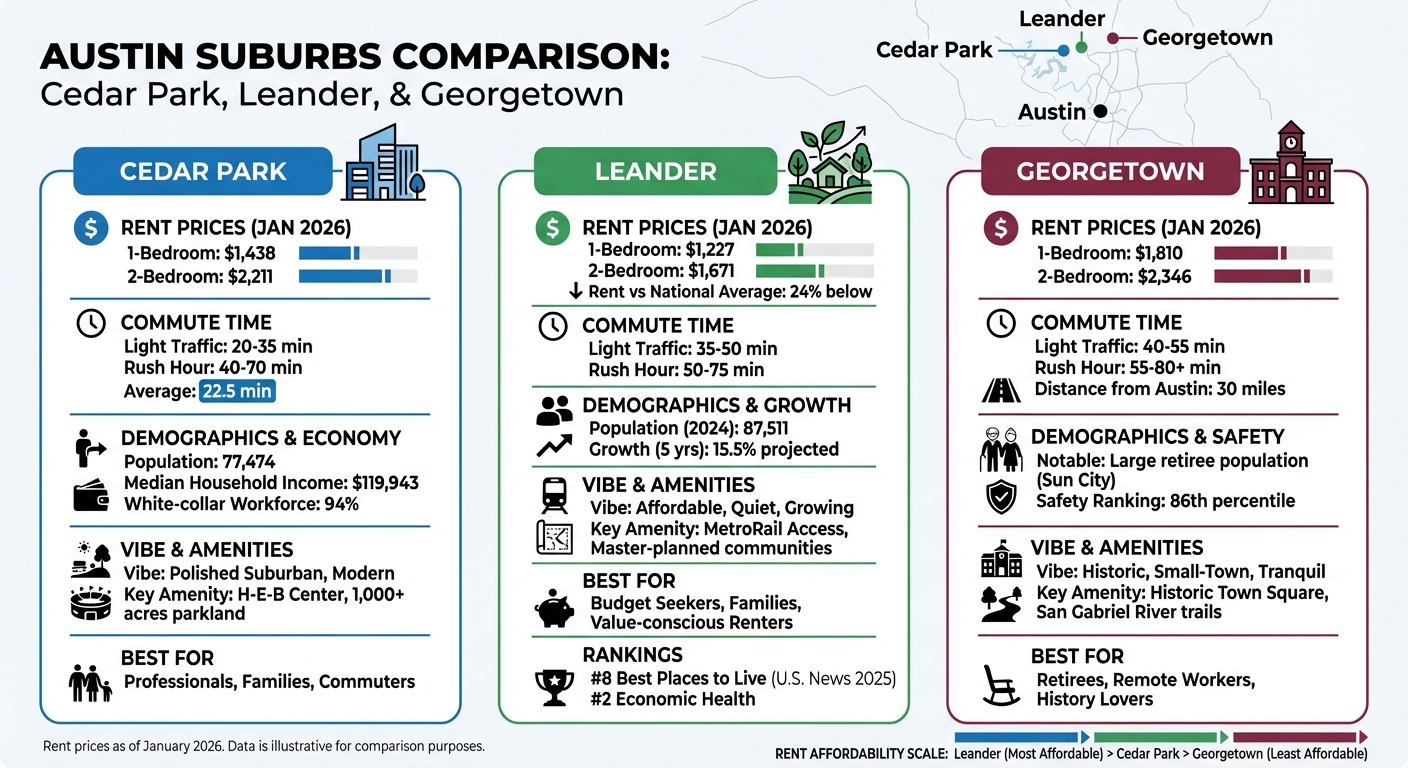 Cedar Park vs Leander vs Georgetown: Rent, Commute, and Lifestyle Comparison