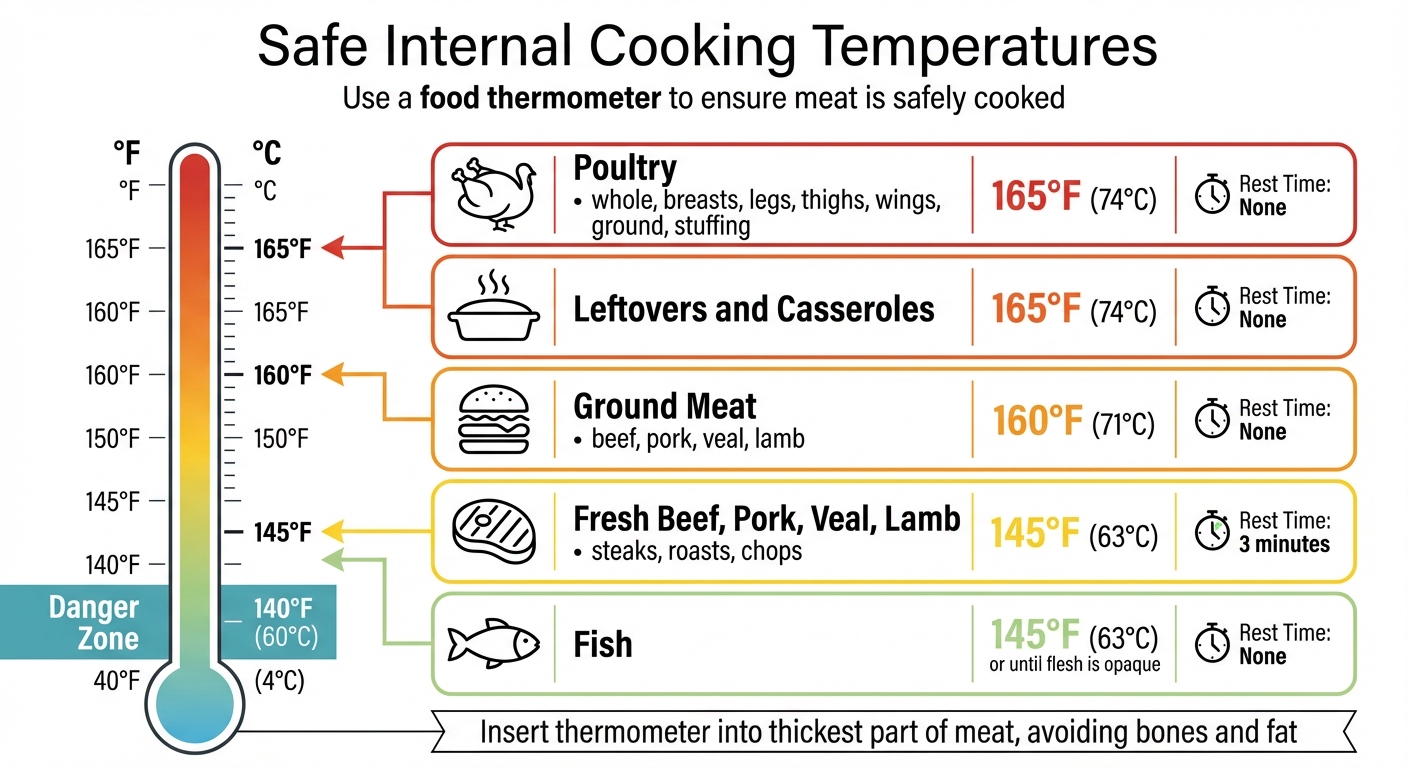 Safe Internal Cooking Temperatures for Meat and Poultry