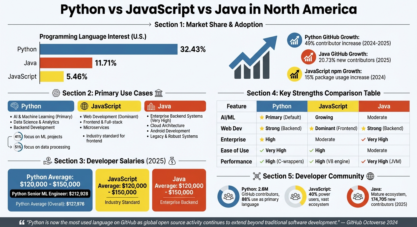 Python vs JavaScript vs Java: North American Tech Comparison 2025