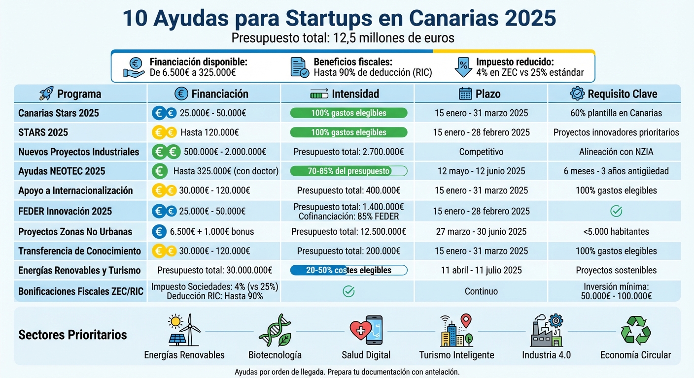 Comparativa de las 10 principales ayudas para startups en Canarias 2025