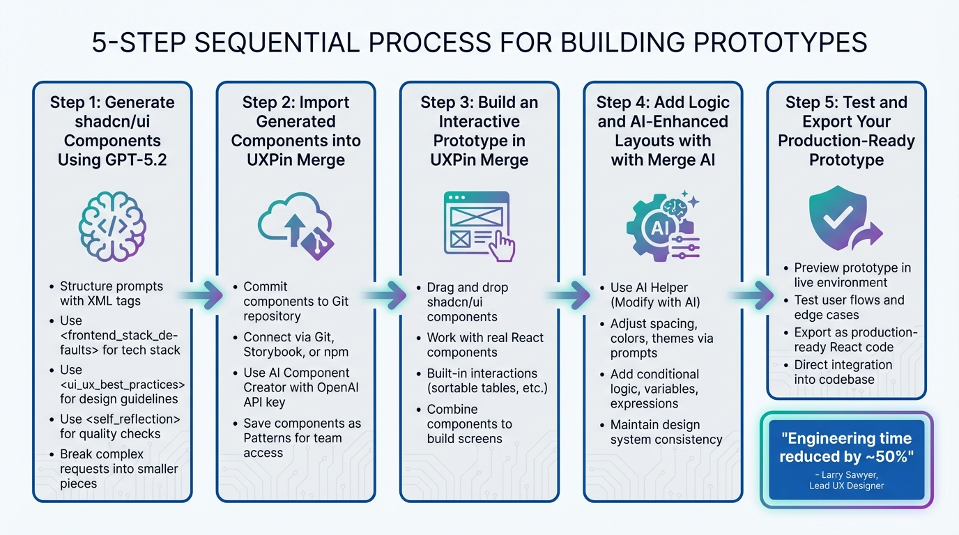 5-Step Workflow for Prototyping with GPT-5.2, shadcn/ui, and UXPin Merge