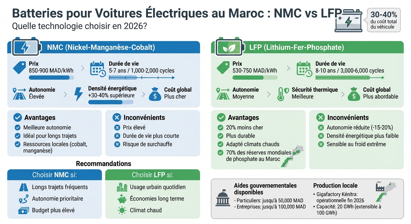 Comparaison batteries NMC vs LFP au Maroc : prix, durée de vie et avantages