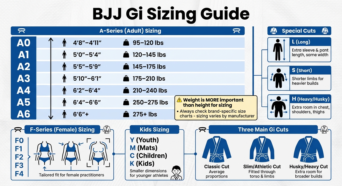 BJJ Gi Sizing Chart: A-Series, F-Series, and Special Cuts Guide