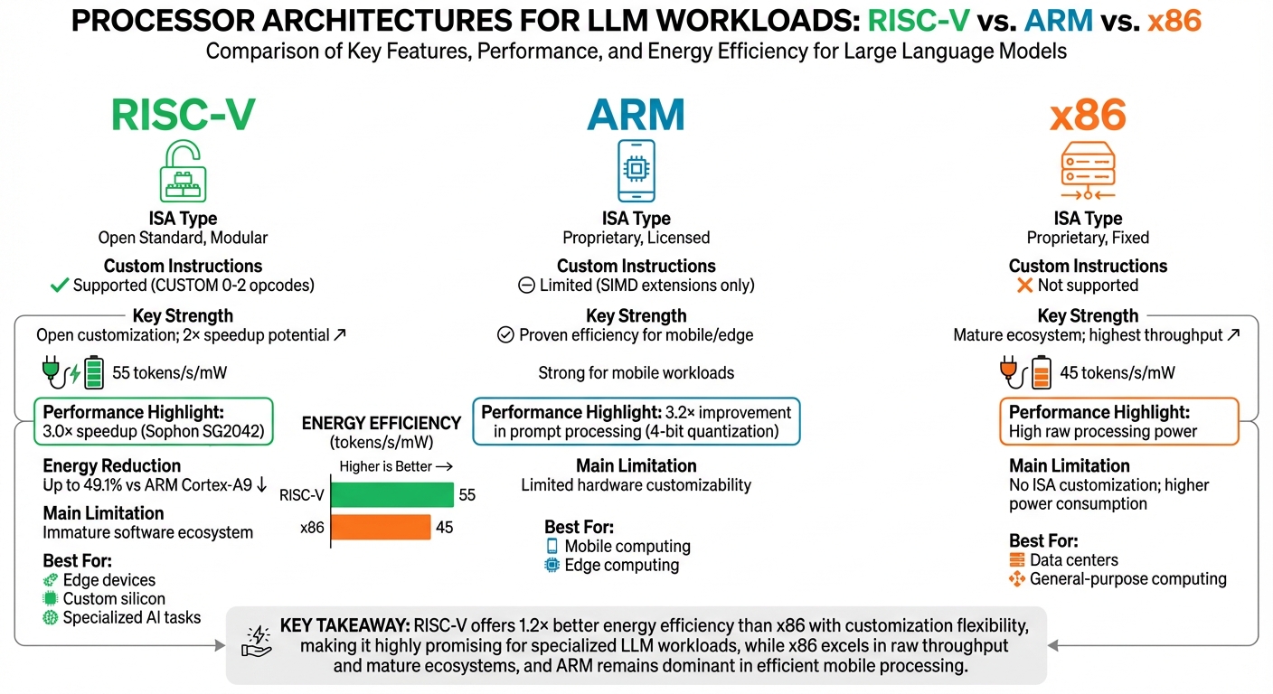 RISC-V vs ARM vs x86 Architecture Comparison for LLM Workloads