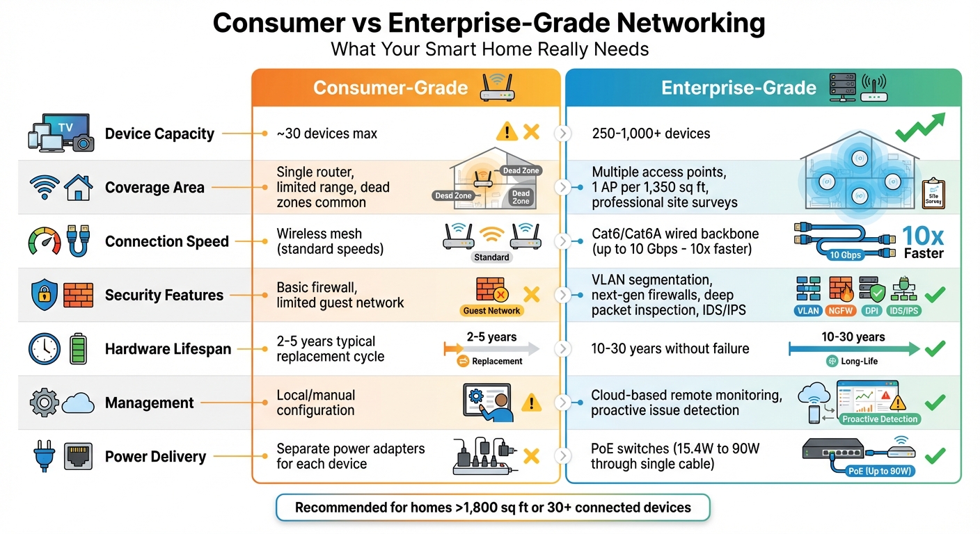 Consumer vs Enterprise-Grade Networking: Feature Comparison for Smart Homes