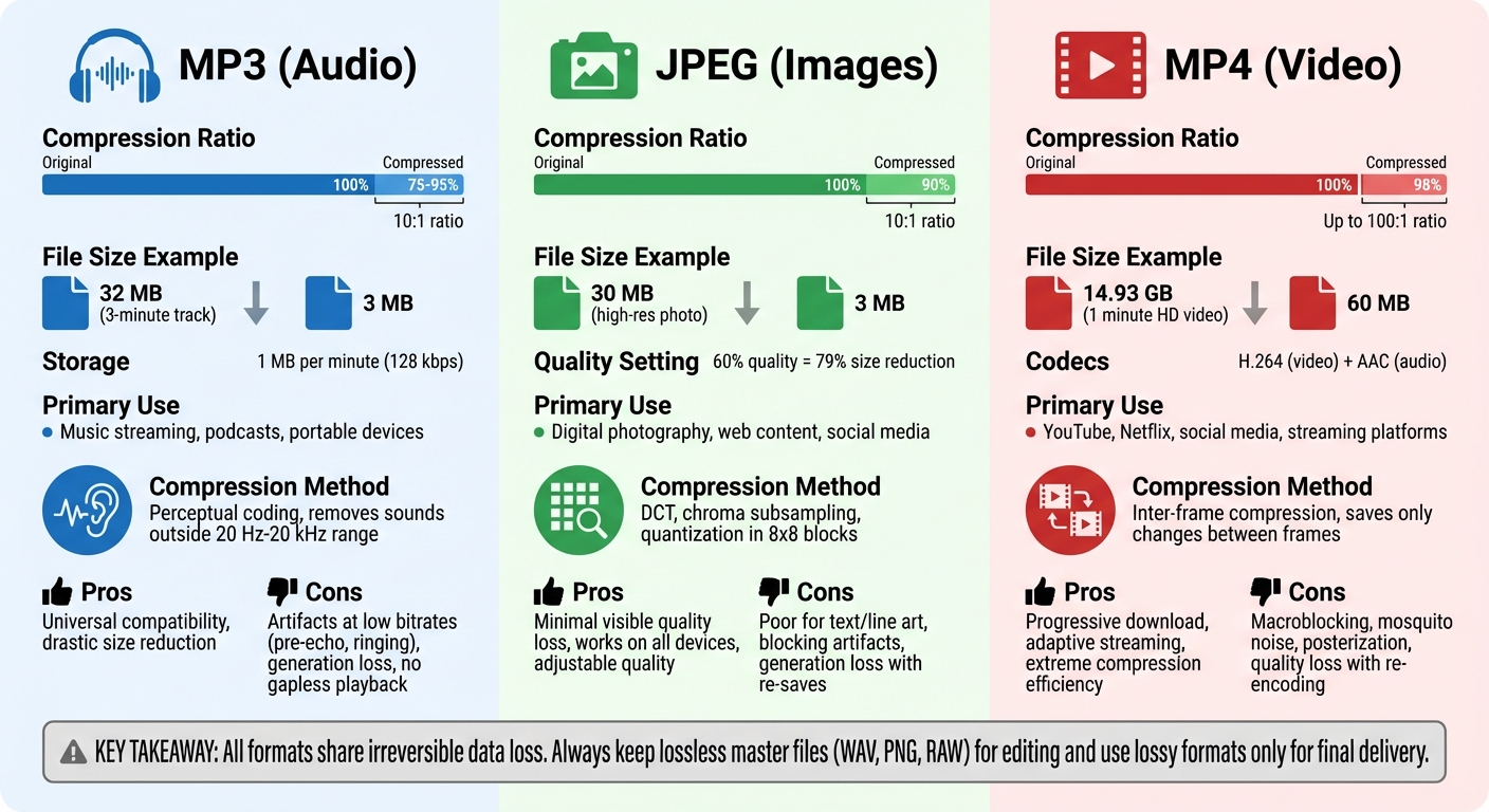 MP3 vs JPEG vs MP4: Compression Ratios and Use Cases Comparison