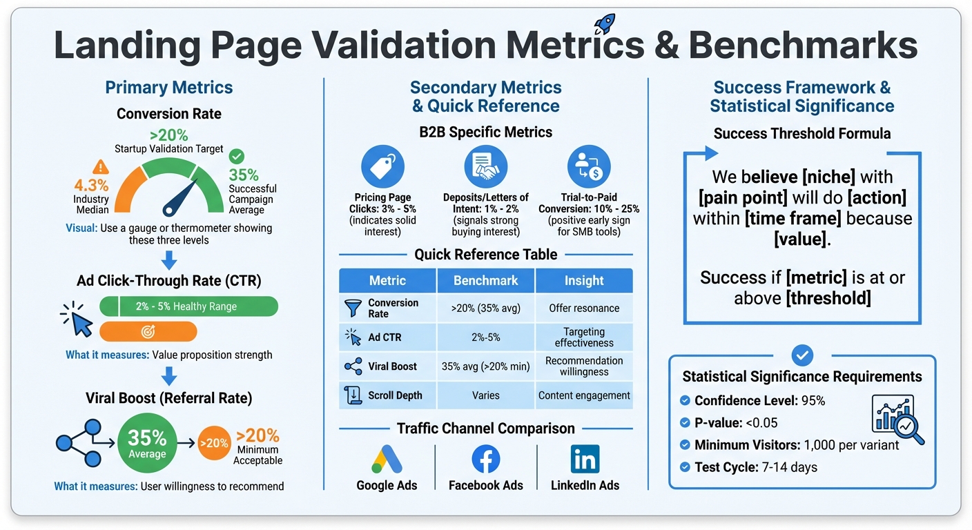 Landing Page Validation Metrics and Benchmarks for Startup Success