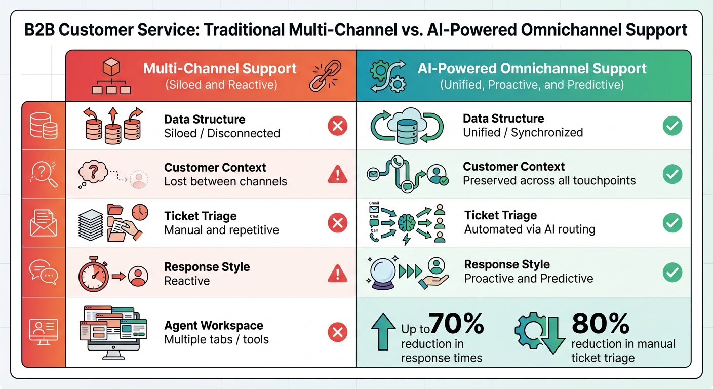 Traditional Multi-Channel vs AI-Powered Omnichannel Support Comparison