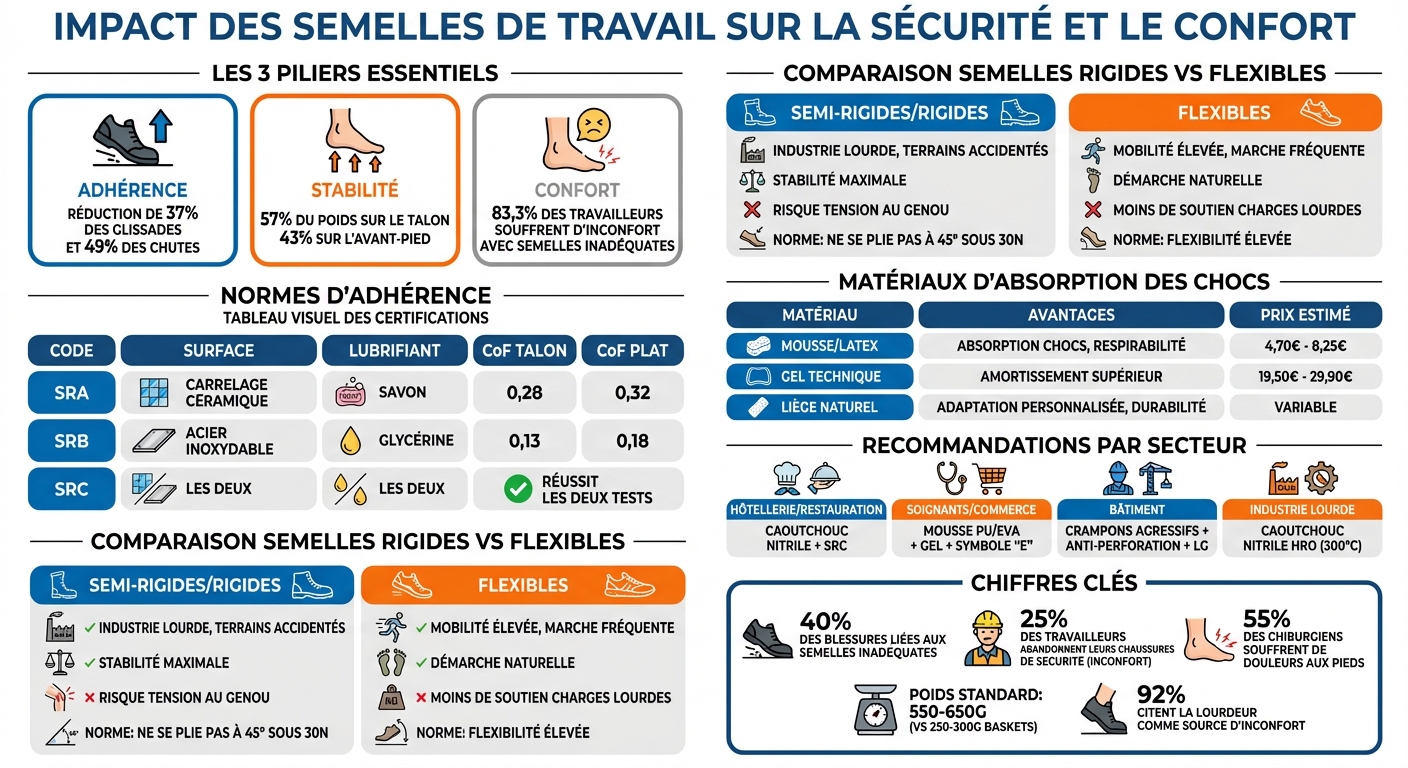Guide de sélection des semelles de travail par secteur et critères de sécurité