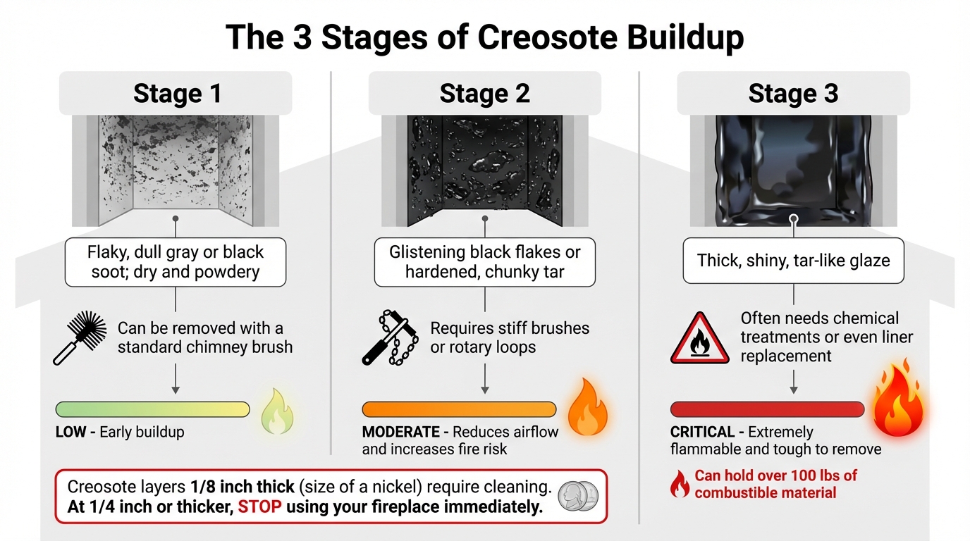 Three Stages of Creosote Buildup in Chimneys