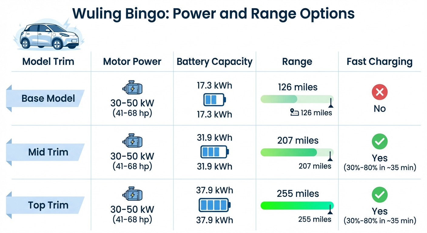 Wuling Bingo EV Specifications and Trim Comparison