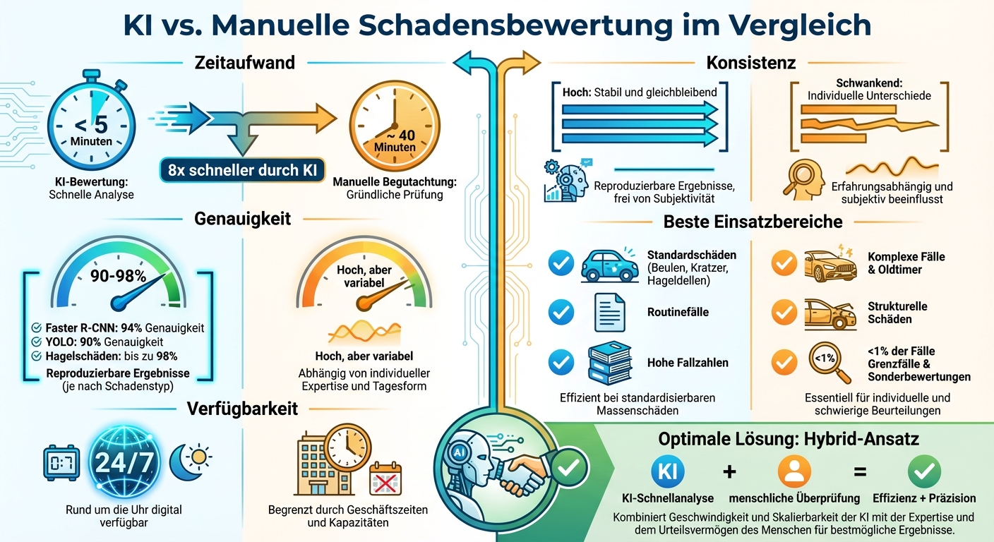 KI vs. manuelle Schadensbewertung: Vergleich von Genauigkeit, Zeitaufwand und Einsatzbereichen