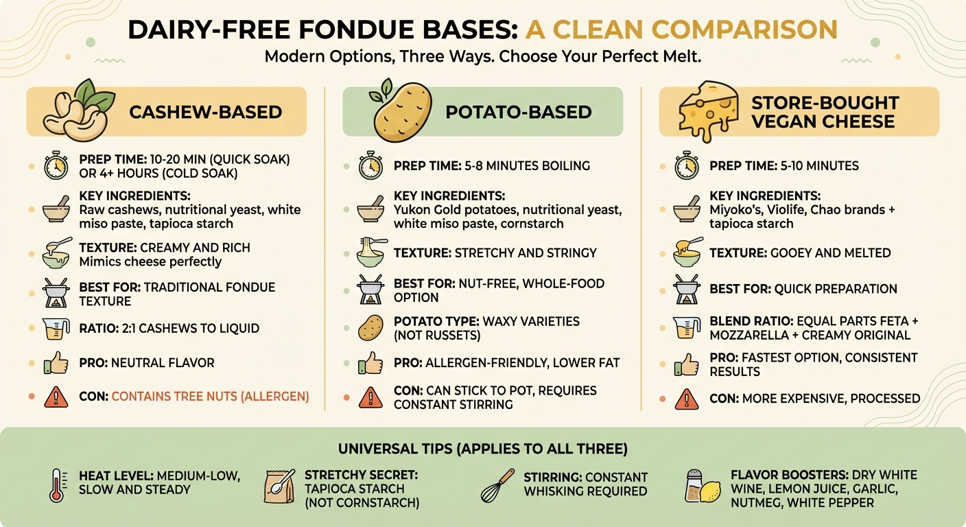 Dairy-Free Fondue Base Comparison: Cashew vs Potato vs Store-Bought Vegan Cheese