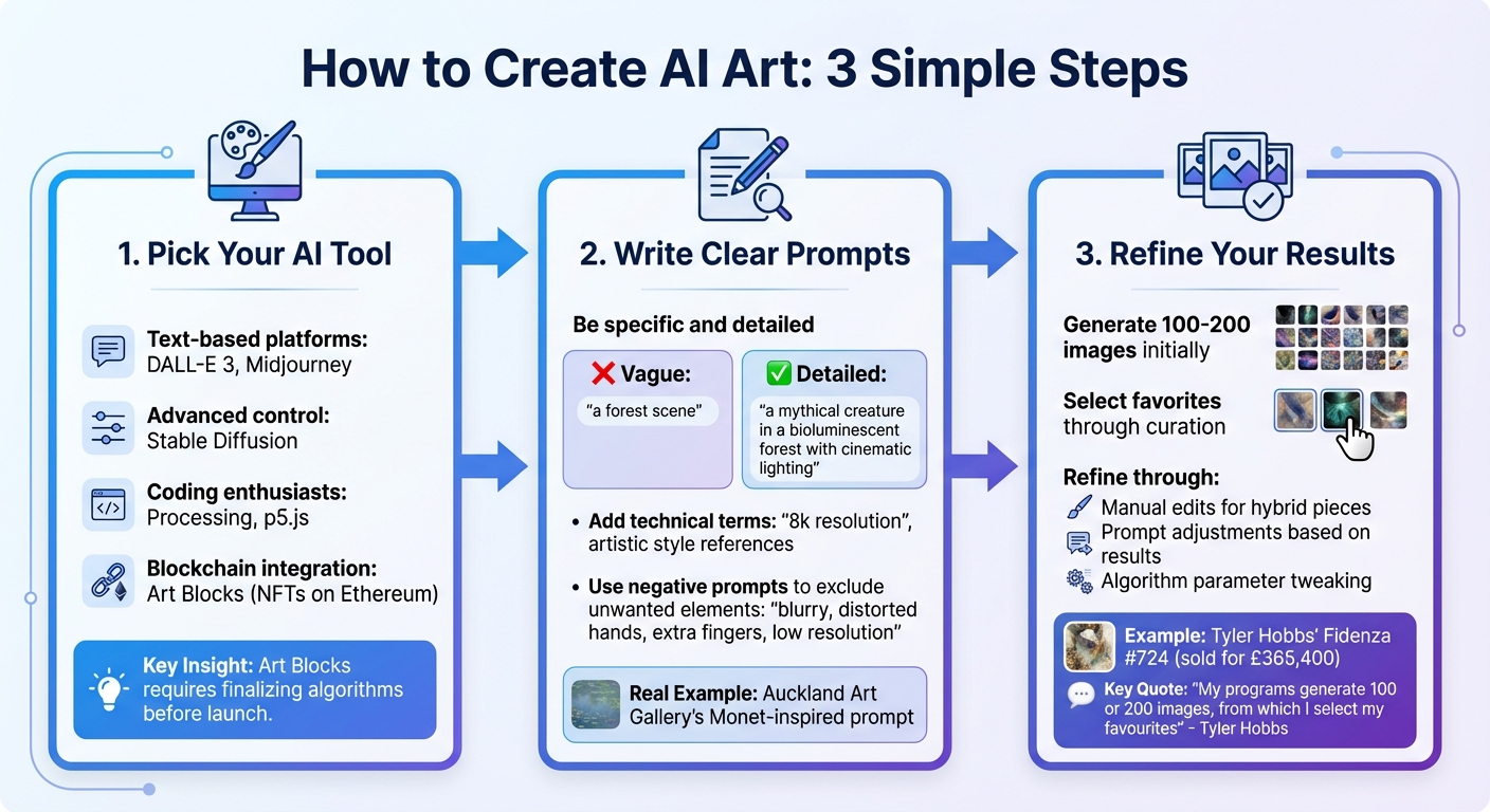 How to Create AI Art in 3 Steps: Tool Selection, Prompt Writing, and Refinement