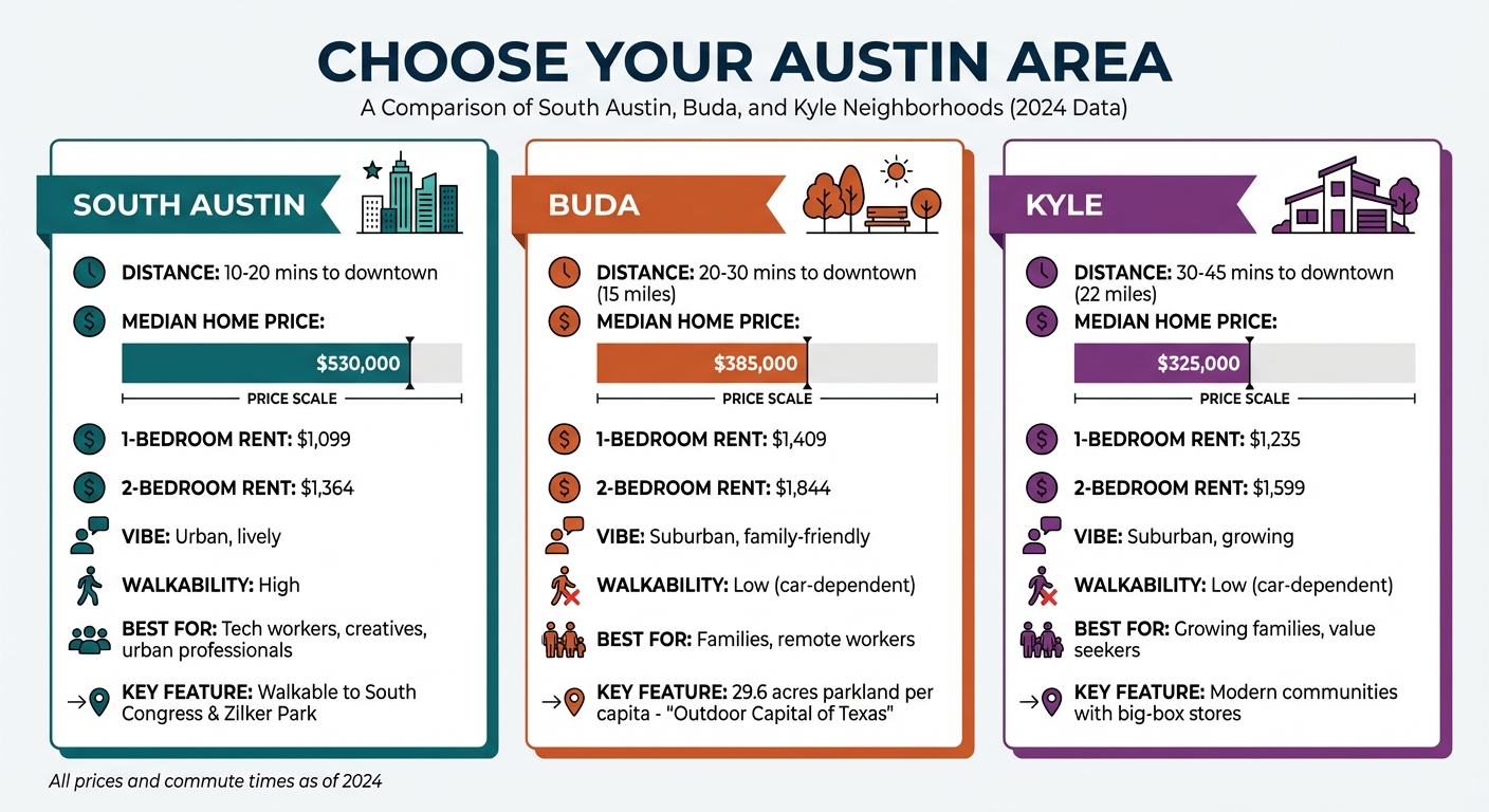 Buda vs Kyle vs South Austin: Cost, Commute & Lifestyle Comparison