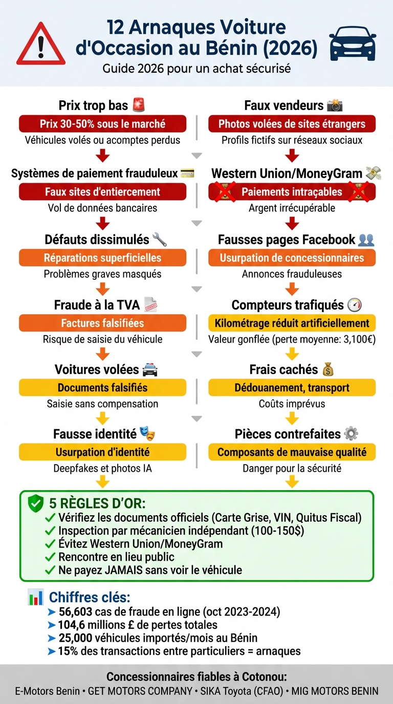 12 arnaques voiture d'occasion au Bénin et comment les éviter