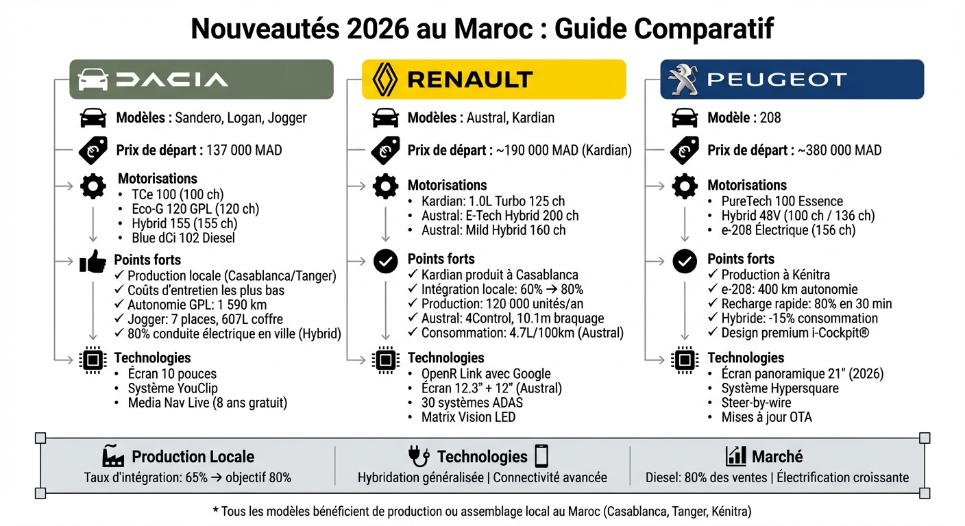 Comparatif des nouveaux modèles automobiles 2026 au Maroc : prix, motorisations et caractéristiques