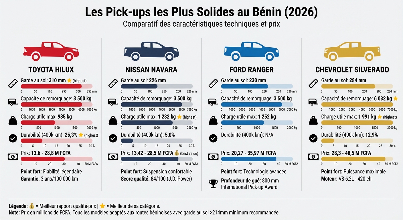 Comparatif des meilleurs pick-ups au Bénin 2026 : capacités et prix