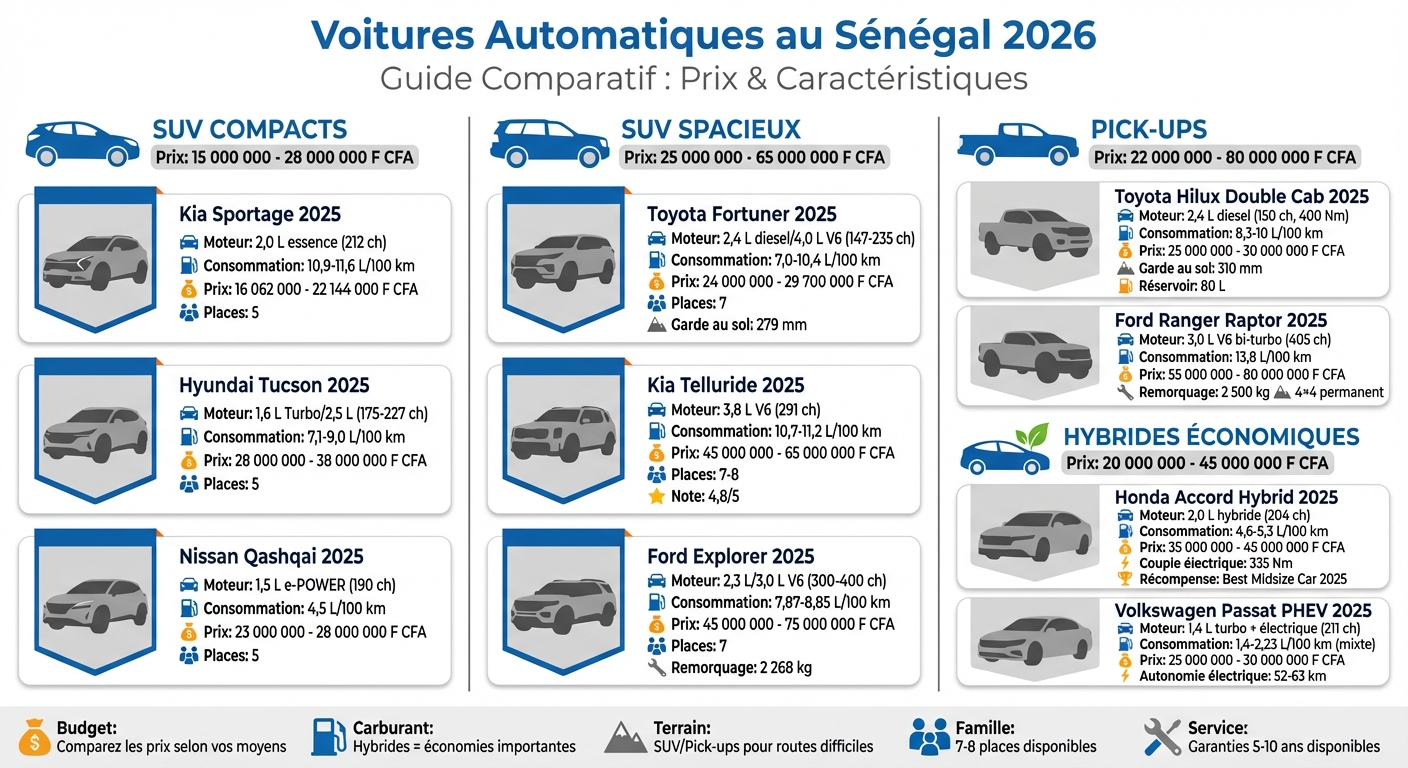 Comparatif des 10 meilleures voitures automatiques au Sénégal 2026 : prix et caractéristiques