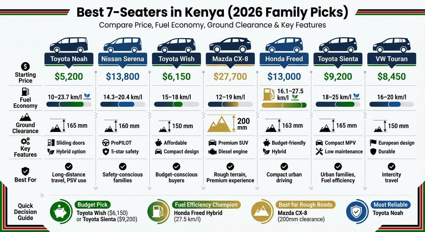 Best 7-Seater Vehicles in Kenya 2026: Price, Fuel Economy & Features Comparison