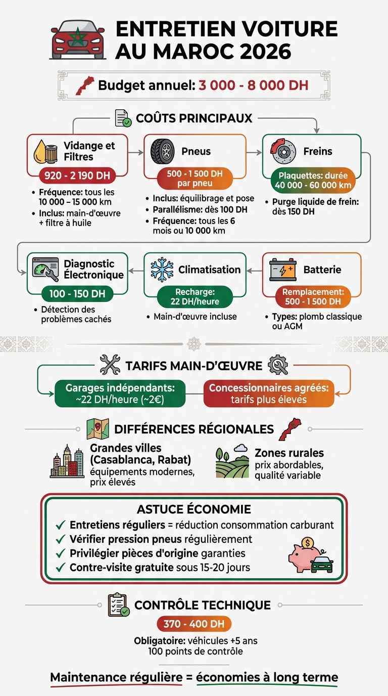Coûts d'entretien automobile au Maroc 2026 : budget annuel et prix détaillés