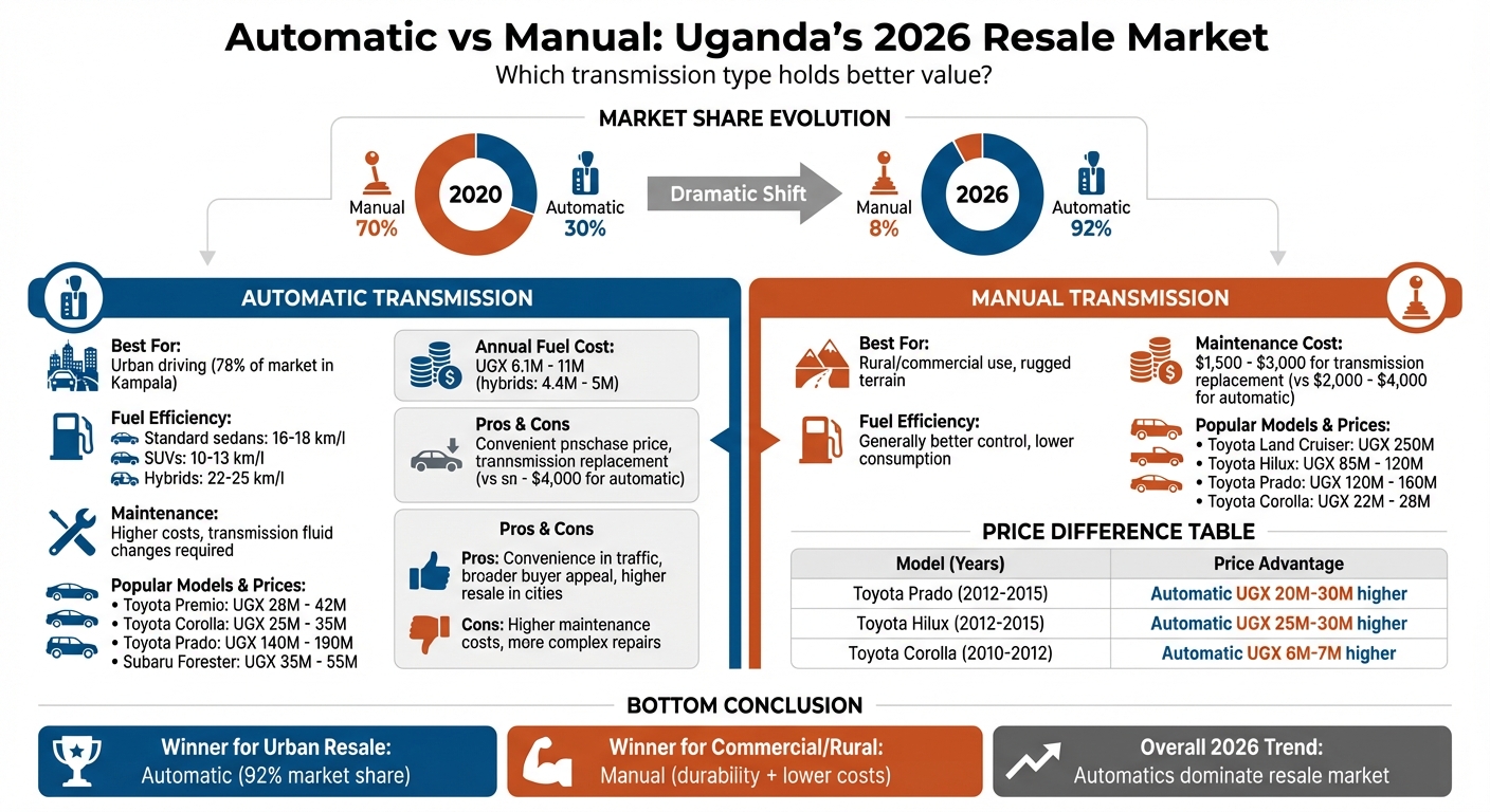 Automatic vs Manual Car Resale Values in Uganda 2026