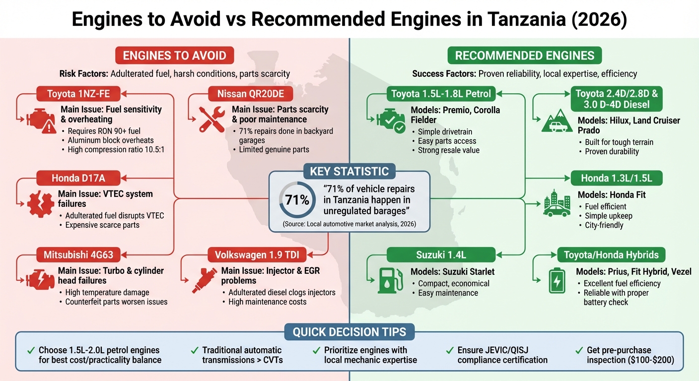 Engines to Avoid vs Recommended Engines for Used Cars in Tanzania