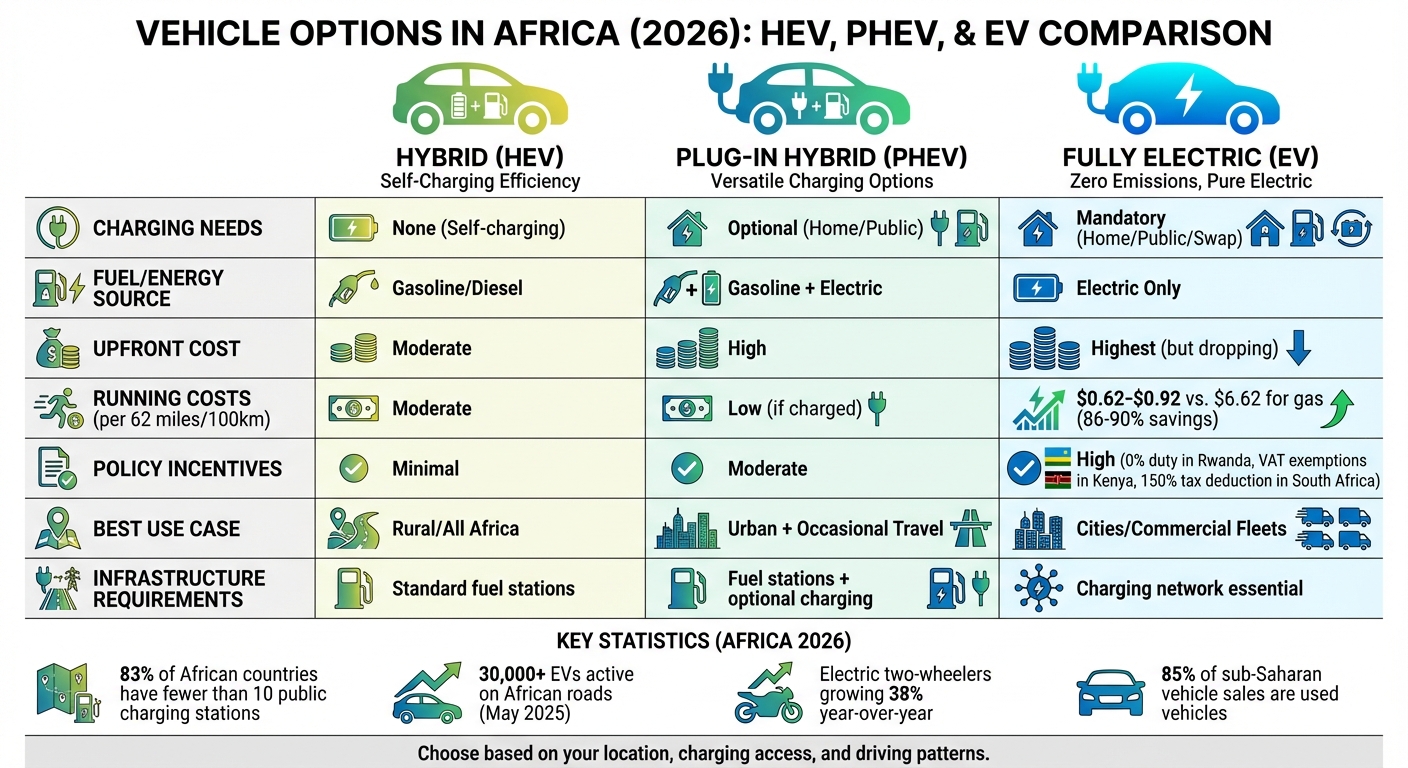 Hybrid vs Plug-in Hybrid vs Electric Vehicle Comparison for Africa 2026