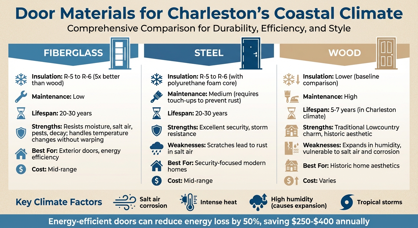 Charleston Door Materials Comparison: Fiberglass vs Steel vs Wood Performance