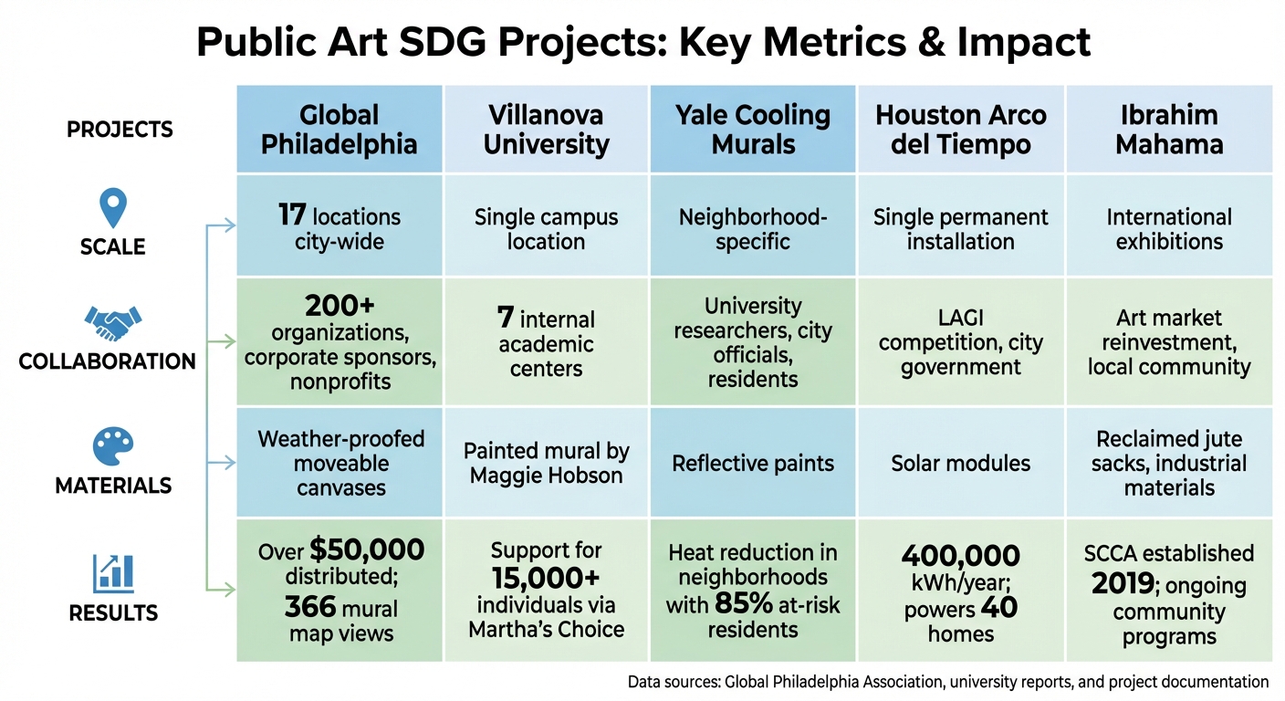 Comparison of 5 Major Public Art SDG Projects: Scale, Impact and Results