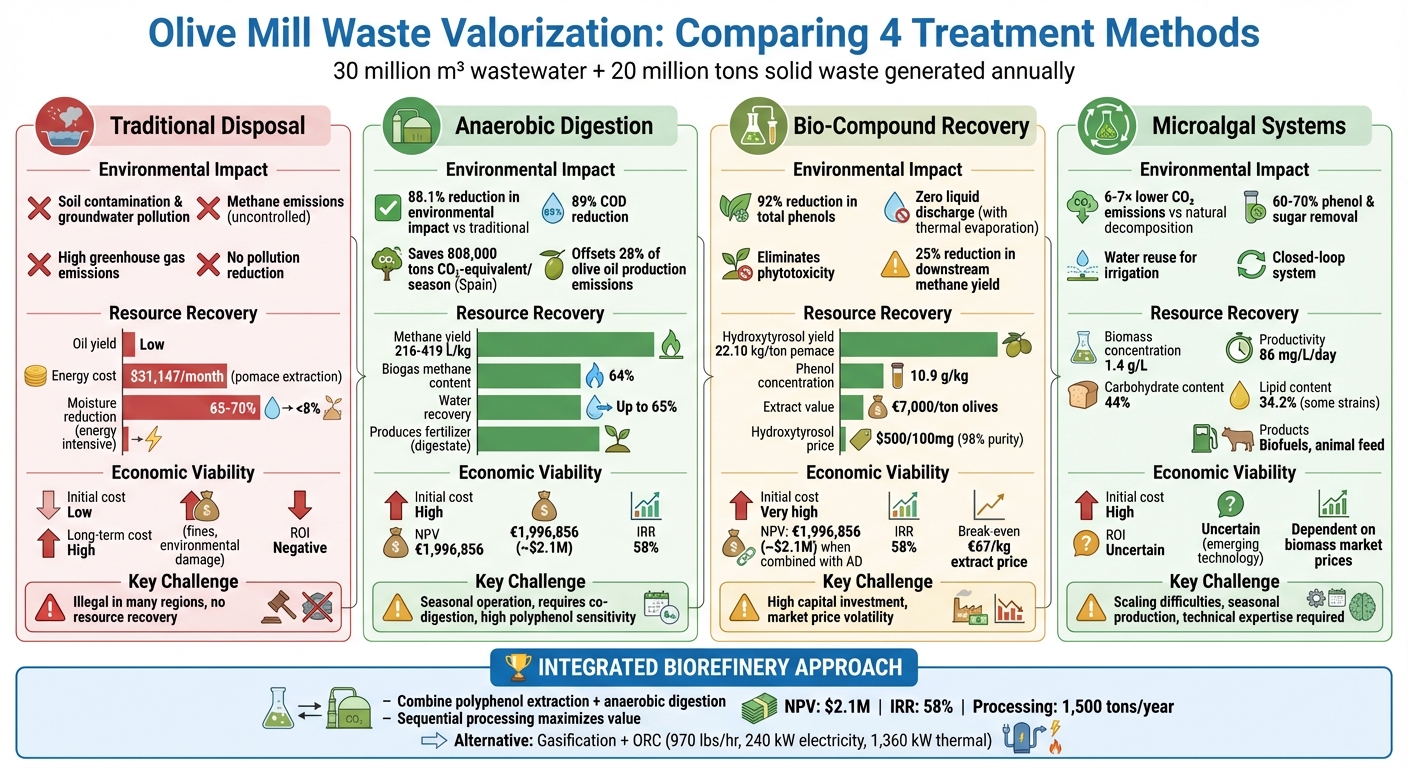 Comparison of Olive Mill Waste Valorization Methods: Environmental Impact and Economic Viability